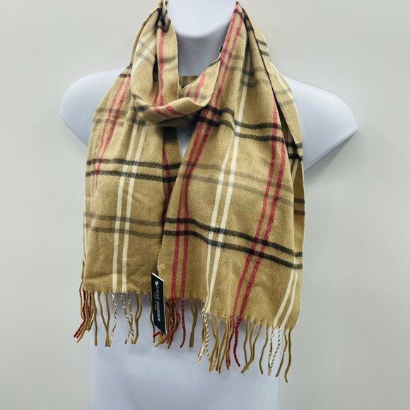 Steve Madden Womens Mid Weight Cozy Plaid Muffler Scarf Camel $42 1139/360 - Picture 3 of 5